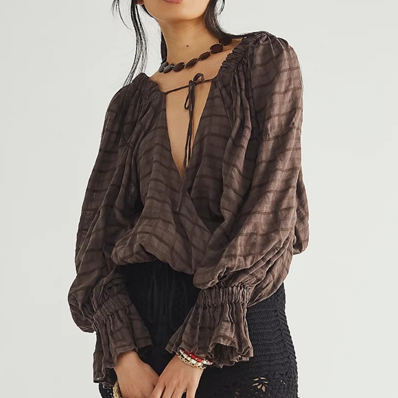 Free People Tops - NEW Free People Horseshoe Brown Check Combo Kylie Reversible Top XS